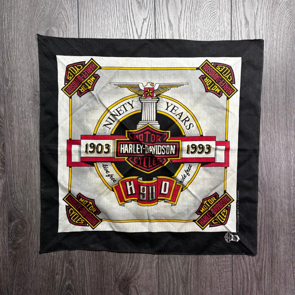 Vintage 1993 Harley Davidson 90th Anniversary Bandana Scarf 1903-1993 USA Made